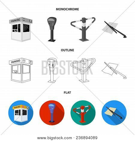 Car, Parking Barrier, Bicycle Parking Place, Coin In Hand For Payment. Parking Zone Set Collection I