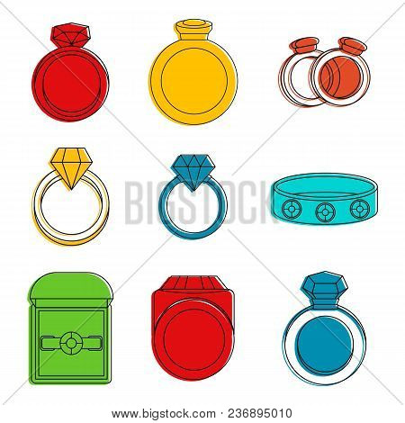 Rings Icon Set. Color Outline Set Of Rings Vector Icons For Web Design Isolated On White Background