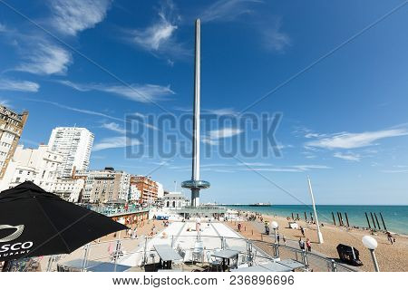 Brighton, United Kingdom - August 1, 2017: Tourists Admire The Amazing View Of English Channel From 