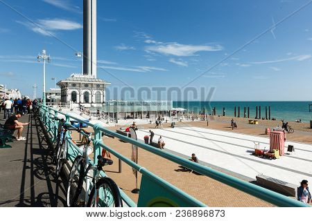 Brighton, United Kingdom - August 1, 2017: Spire And Flag And Ticket Office Building Of British Airw