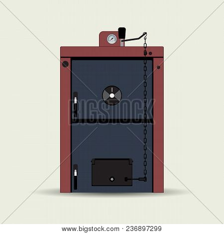 Vector Image Of A Solid Fuel Heating Boiler. Boiler For Heating Residential And Non-residential Prem