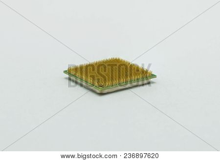 Computer Microprocessor Cpu Close Up, Isolated On White Background With Clipping Path.