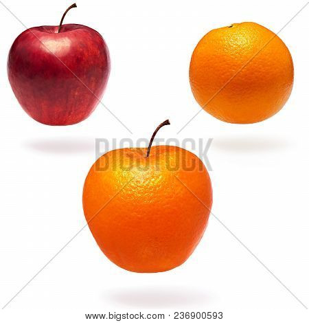 Normal Apple, Orange And Apple With Orange Peel