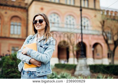 A Portrait Of An Girl College Student On Campus