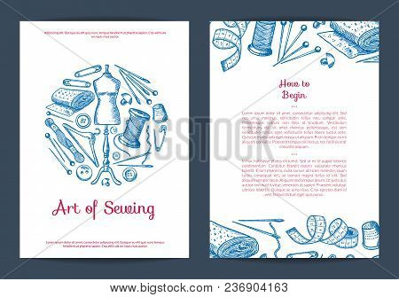Vector Hand Drawn Sewing Elements Card, Flyer Or Brochure Template For Atelier Or Sewing Classes Ill