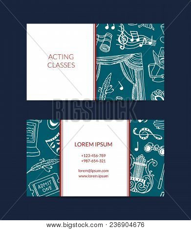 Vector Doodle Theatre Elements Business Card Template For Talent Agency Or Acting Classes Isolated I