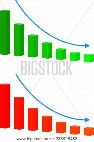 Chart With Bars Declining Vector Icon. Decrease Sign Icon. Finance Graph Symbol. Vector On White Bac