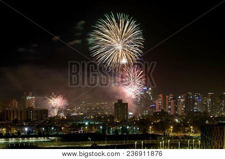 Beer Sheva, Israel - April 18, 2018: Fireworks In Honor Of The 70th Anniversary Of The Independence 