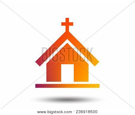 Church Icon. Christian Religion Symbol. Chapel With Cross On Roof. Blurred Gradient Design Element. 