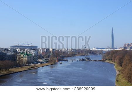 Spring Day And The Middle Nevka River In St. Petersburg