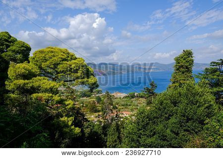 Summer Italy Landscape With Blue Mouuntain Lake