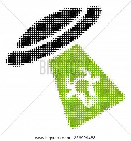 Cattle Ufo Abduction Halftone Vector Pictogram. Illustration Style Is Dotted Iconic Cattle Ufo Abduc