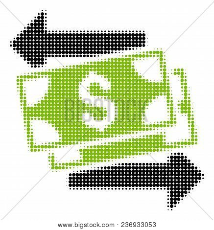 Money Exchange Halftone Vector Pictogram. Illustration Style Is Dotted Iconic Money Exchange Icon Sy
