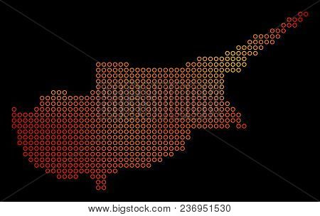 Dot Orange Cyprus Island Map. Vector Geographic Map In Orange Color Shades On A Black Background. Ve