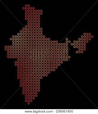 Dot Orange India Map. Vector Territorial Map In Orange Color Tints On A Black Background. Vector Con