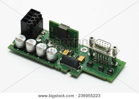 Integrated Circuit With Visible Capacitors And Vga Connector, Isolated On A White Background