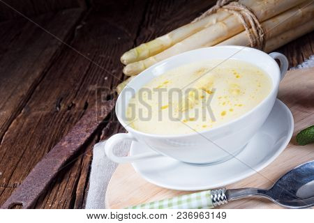 Rustic White Asparagus Cream Soup With Butter