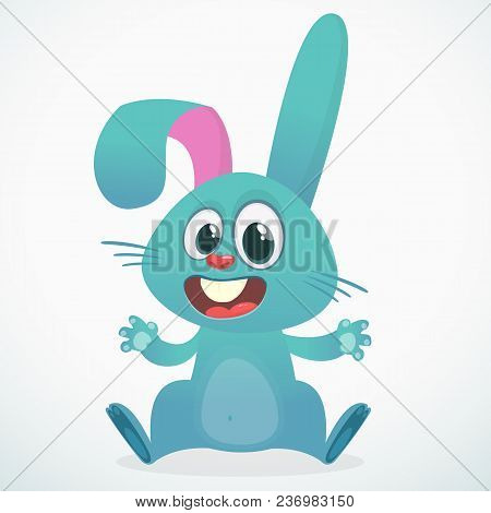Cute Cartoon Easter Bunny Sitting. Forest Animals. Vector Illustration Of A Smiling Bunny. Design Fo