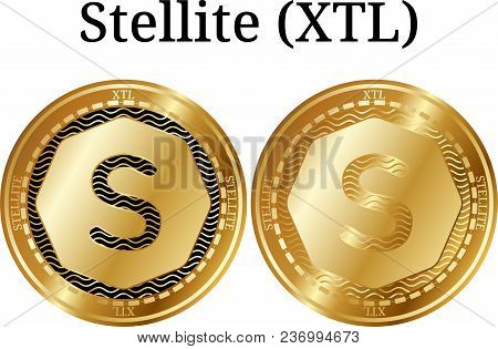 Set Of Physical Golden Coin Stellite (xtl), Digital Cryptocurrency. Stellite (xtl) Icon Set. Vector 