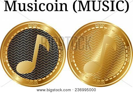 Set Of Physical Golden Coin Musicoin (music), Digital Cryptocurrency. Musicoin (music) Icon Set. Vec