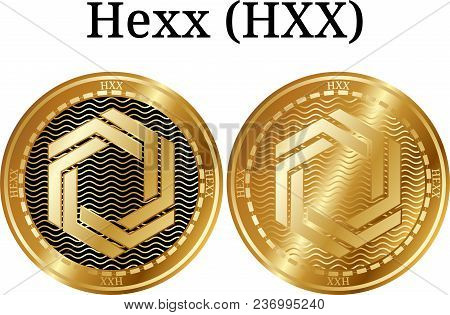 Set Of Physical Golden Coin Hexx (hxx), Digital Cryptocurrency. Hexx (hxx) Icon Set. Vector Illustra