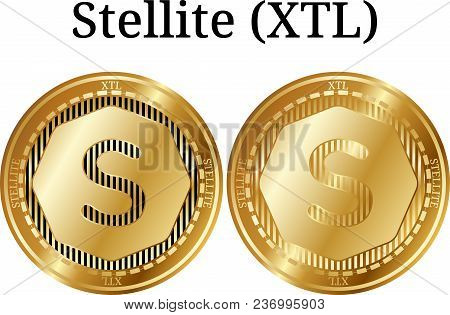 Set Of Physical Golden Coin Stellite (xtl), Digital Cryptocurrency. Stellite (xtl) Icon Set. Vector 