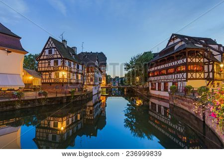 Traditional colorful houses in Strasbourg - Alsace France - travel and architecture background