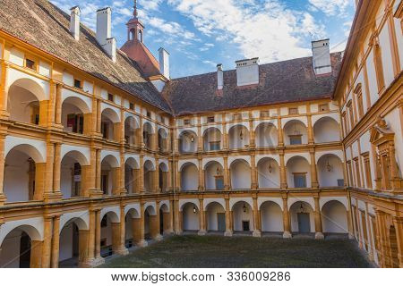 Graz, Austria - October 14, 2019:  Interior Courtyard Of Eggenberg Palace, The Most Significant Baro