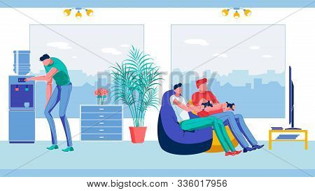 Business Team Colleagues Spending Free Time Together And Resting In Corporate Recreation Office Area