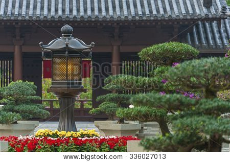 Lantern In Chinese Temple In Hong Kong