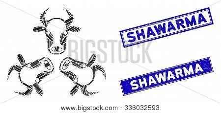 Mosaic Cow Trinity Pictogram And Rectangular Shawarma Stamps. Flat Vector Cow Trinity Mosaic Pictogr