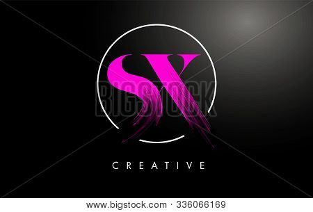 Pink Sx Brush Stroke Letter Logo Design. Pink Paint Logo Leters Icon With Elegant Circle Vector Desi