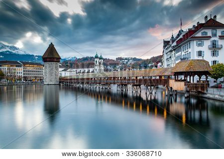 beautiful historic city center of Lucerne with famous buildings and lake Lucerne (Vierwaldstattersee), Canton of Lucerne, Switzerland
