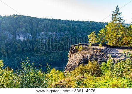 Belveder Lookout Point Above Labe River Valley Near Decin. Elbe Sandstone Mountains, Czech Republic