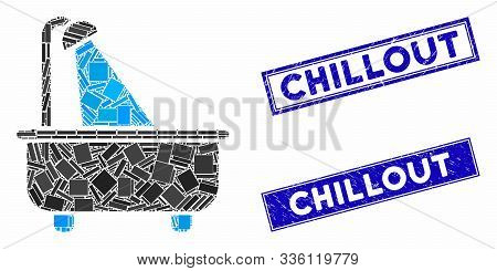 Mosaic Bath Pictogram And Rectangular Chillout Stamps. Flat Vector Bath Mosaic Pictogram Of Random R