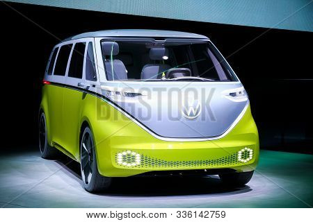 Frankfurt Am Main, Germany - September 17, 2019: Electric Visionary Van Volkswagen I.d.buzz Presente