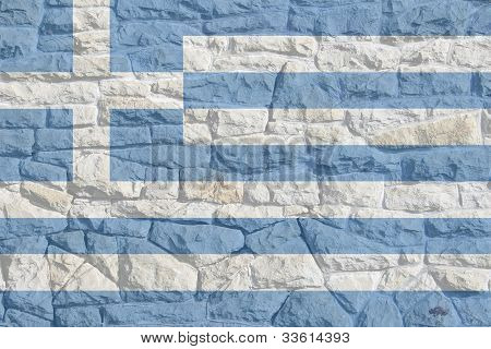 Bandeira da Grécia na parede de rocha