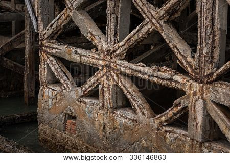 Reinforced Concrete Have Cracked And Rusty In Steel Structure In Caused By Salt In The Sea, Danger A