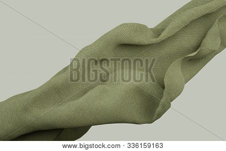 3d Rendering Illustration Of Soft Cloth Earthy Green Material On Flat Background. Horizontal Format 