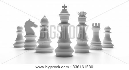 Basic Chess Set Isolated On White Background. 3D Illustration