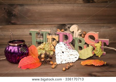 A Decoration For Autumn With Colorful Leaves