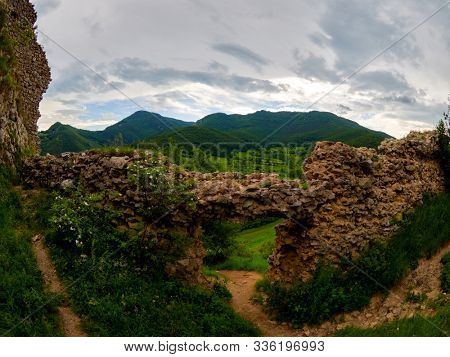 Coltesti Fortress tower from Trascau Mountains, Transylvania, Romania