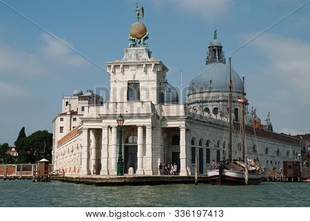 Venice, Italy: The Dogana Building, (punta Della Dogana),  Church Santa Maria Della Salute Behind It