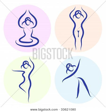 Yogaset Linie Silhouette isolated on white