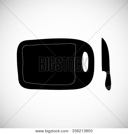 Isolated Cute Chop Board With Knif In Flat Style. Simple Cutting Icon Vector. Kitchen Object Hand Dr