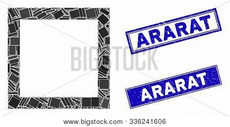 Mosaic Contour Square Icon And Rectangular Ararat Seal Stamps. Flat Vector Contour Square Mosaic Pic