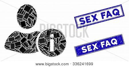 Mosaic User Info Icon And Rectangular Sex Faq Stamps. Flat Vector User Info Mosaic Icon Of Random Ro