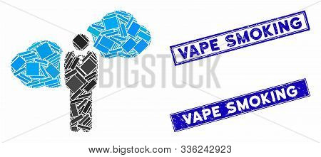 Mosaic Cloud Startupper Person Pictogram And Rectangle Vape Smoking Seal Stamps. Flat Vector Cloud S