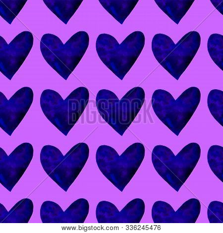 Seamless Pattern With Watercolor Hearts. Romantic Love Hand Drawn Backgrounds Texture. For Greeting 