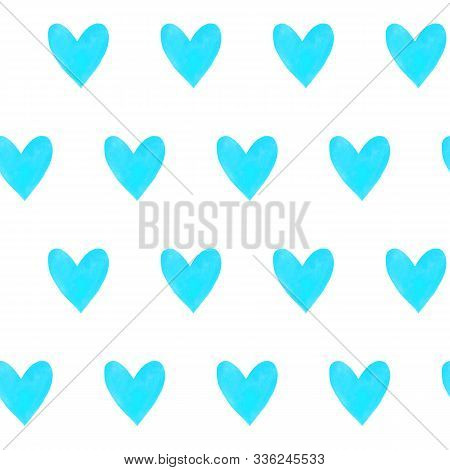 Seamless Pattern With Watercolor Hearts. Romantic Love Hand Drawn Backgrounds Texture. For Greeting 